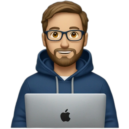 man with a beard and round glasses typing on apple computer wearing a dark-blue hoodie